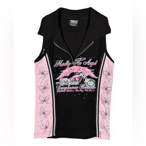 Vintage Black and Pink Zipper Biker Tank